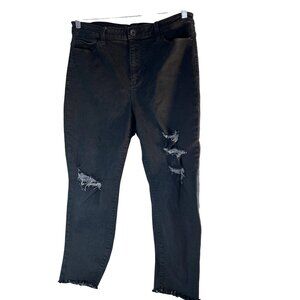 Forever 21 Womens Jeans 5 Pocket Distressed Straight Ankle Raw Hem Black Size 14